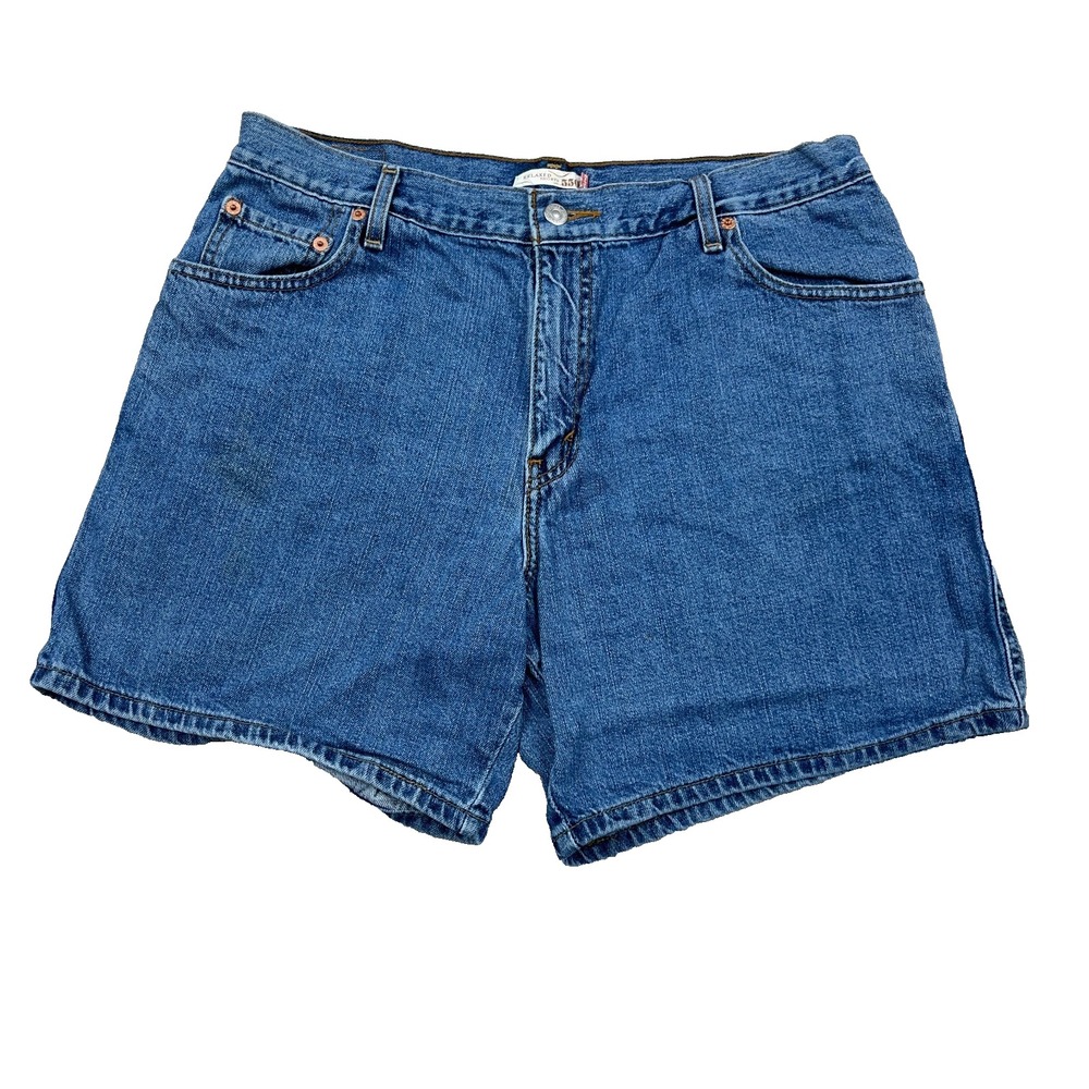Vintage Levis 550 Shorts Women 16 Relaxed Fit Denim Jorts Med Wash Y2K Mom STAIN